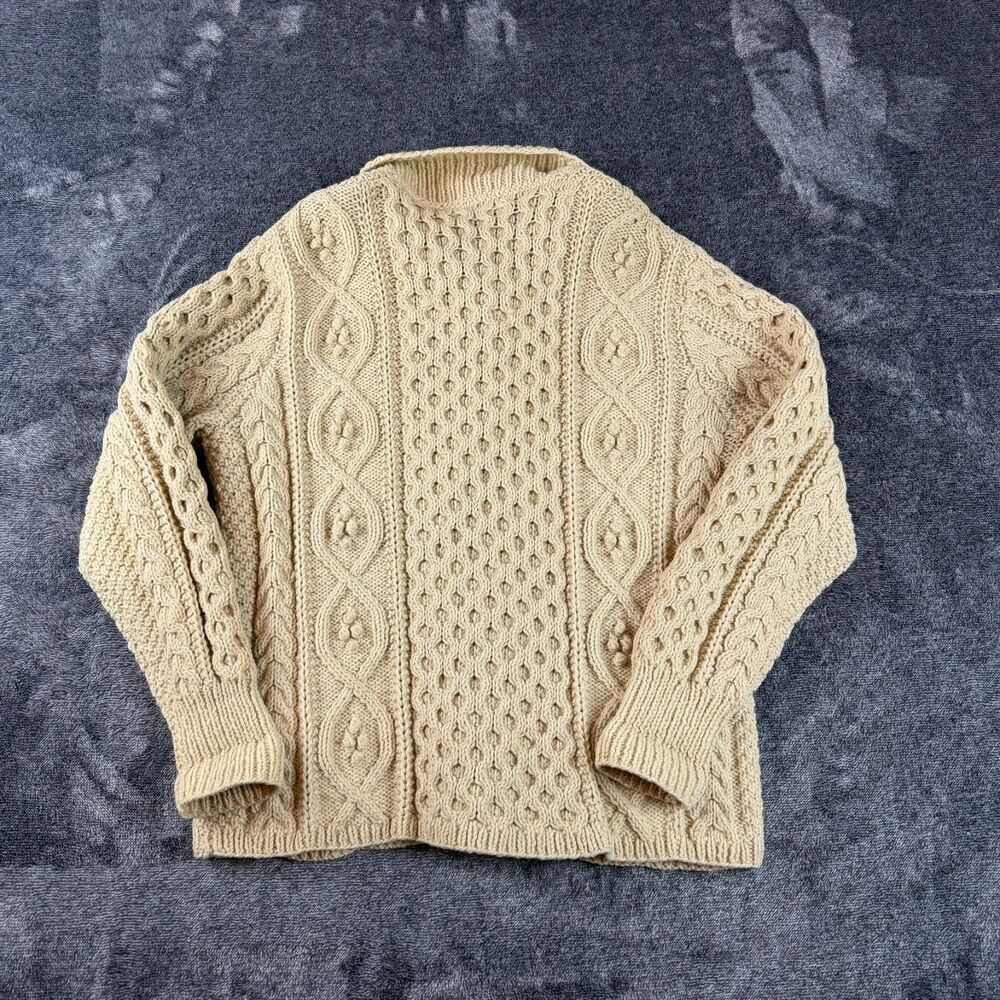 Vtg 60's 70's Abercrombie & Fitch Virgin Wool Cable Knit Cardigan Ireland M/L - Picture 8 of 11